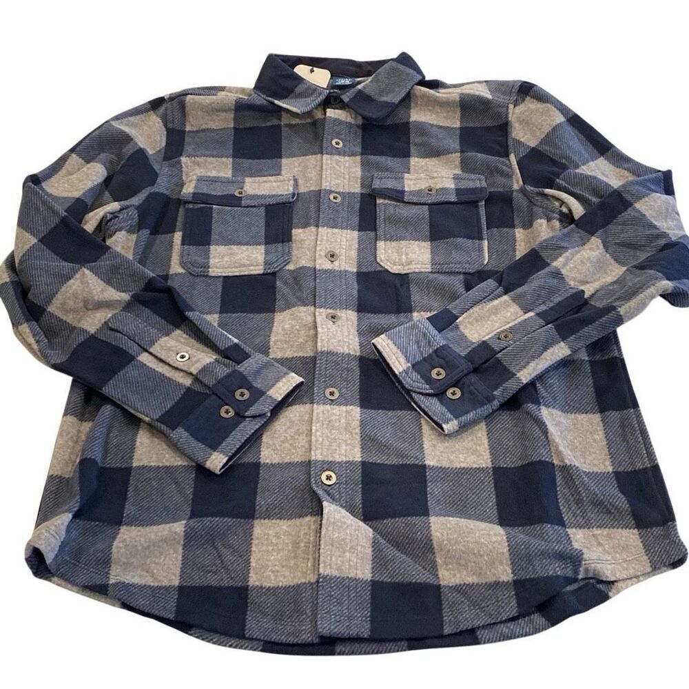 NWT Mens Flannel Microfleece George Blue Gray Button Down Size Large